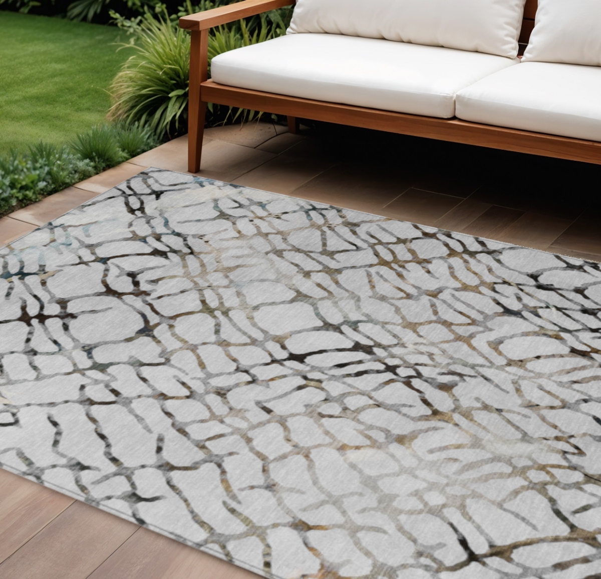 578135 10 x 14 ft. Abstract Washable Indoor & Outdoor Rectangle Area Rug, Silver, Gray & Charcoal