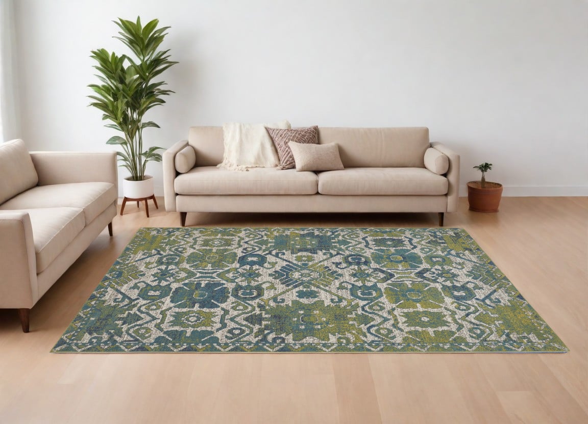 567168 10 x 13 ft. Oriental Power Loom Rectangle Area Rug, Blue & Green