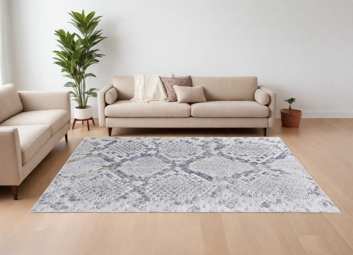 567329 10 x 13 ft. Floral Power Loom Rectangle Area Rug, Gray, Silver & Blue