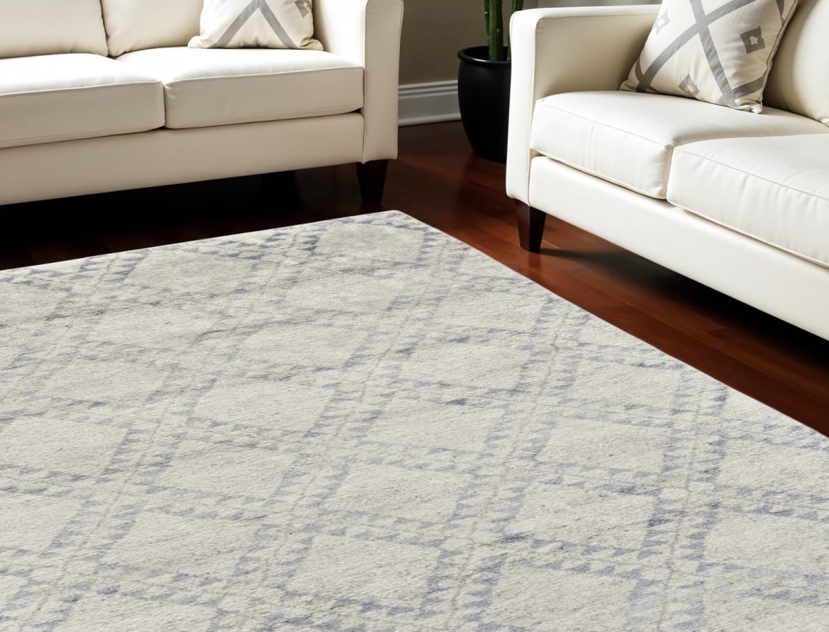 565848 6 x 9 ft. Geometric Hand Knotted Worn Faded Rectangle Area Rug, Gray & Ivory