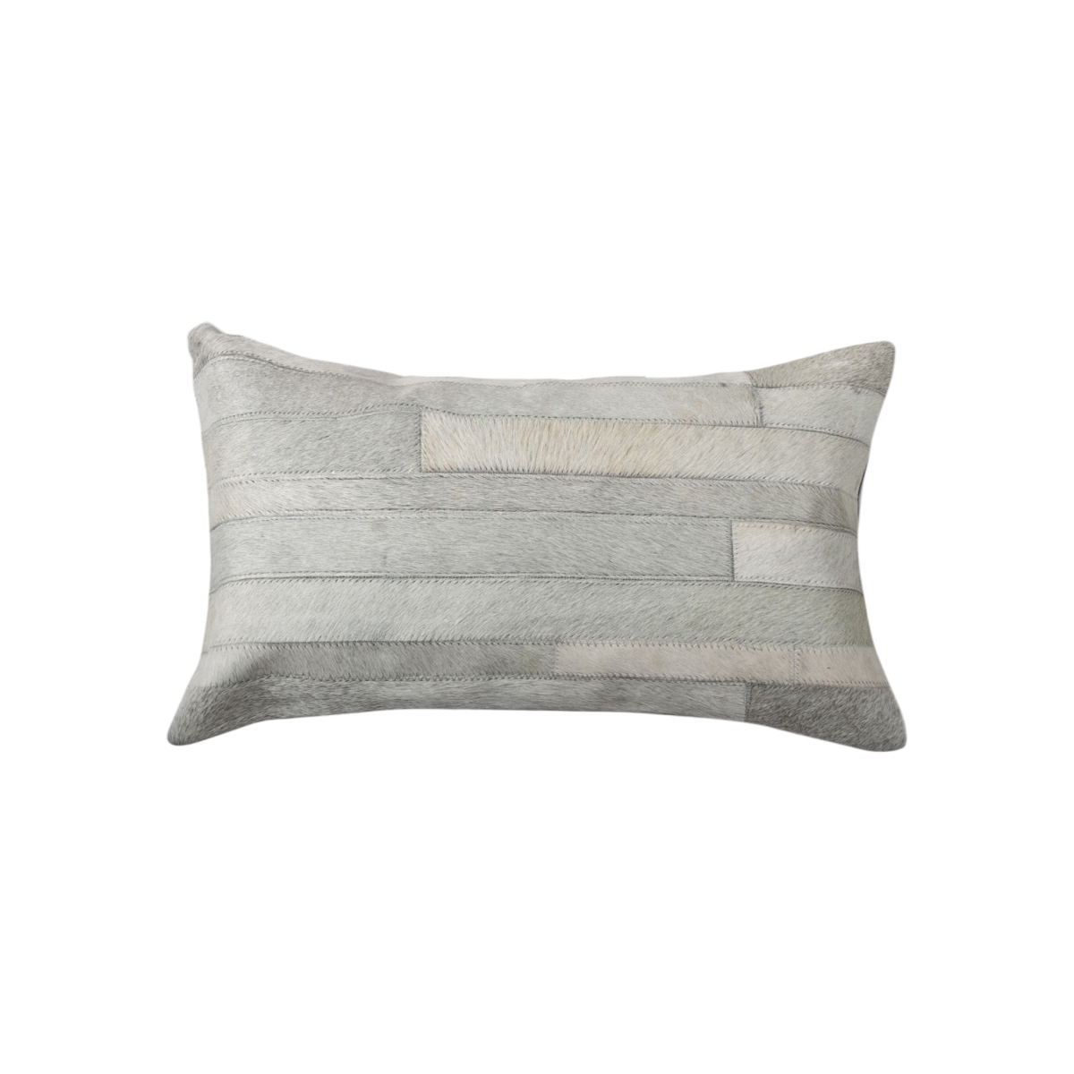 544632 12 x 20 in. Gray Patchwork Cowhide Lumbar Throw Pillows - Set of 2
