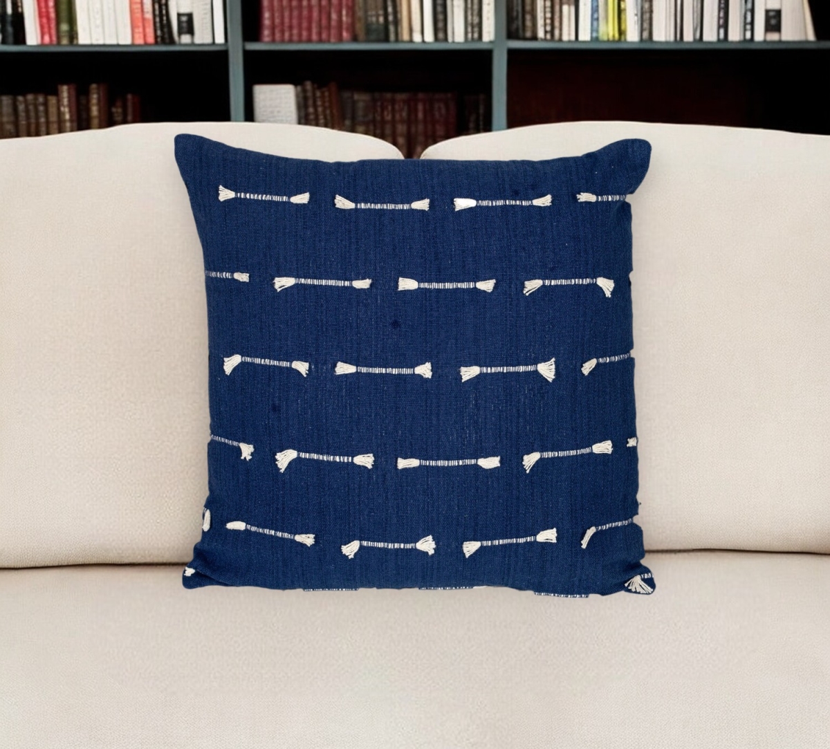 548953 18 in. Dark Blue Striped Cotton Throw Pillow with Texture