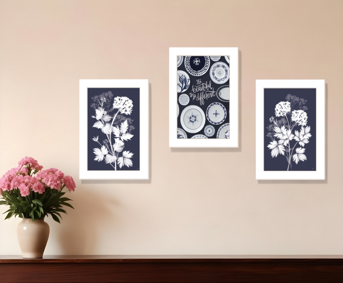 408185 Its Beautiful to Be Different White Framed Print Wall Art - Set of 3