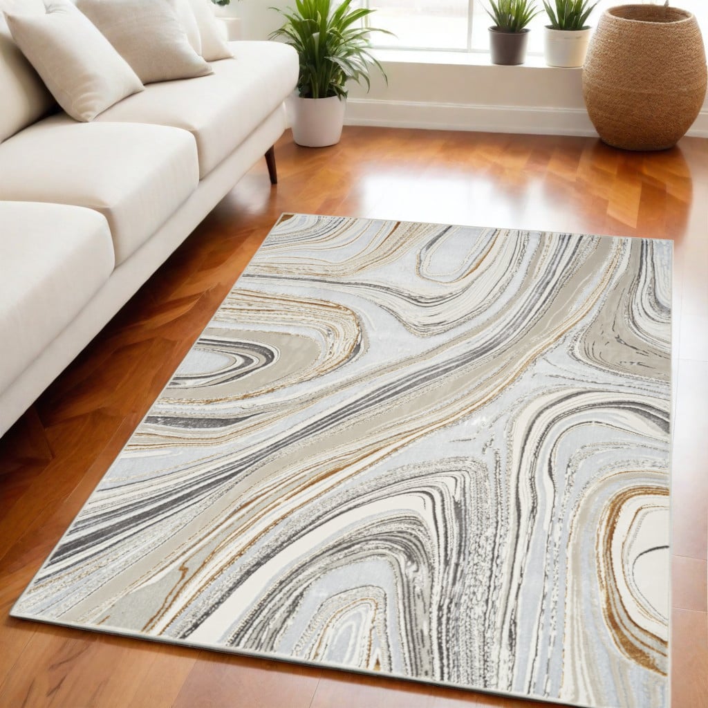 550599 8 x 10 ft. Abstract Non Skid Rectangle Area Rug, Ivory, Gray & Brown