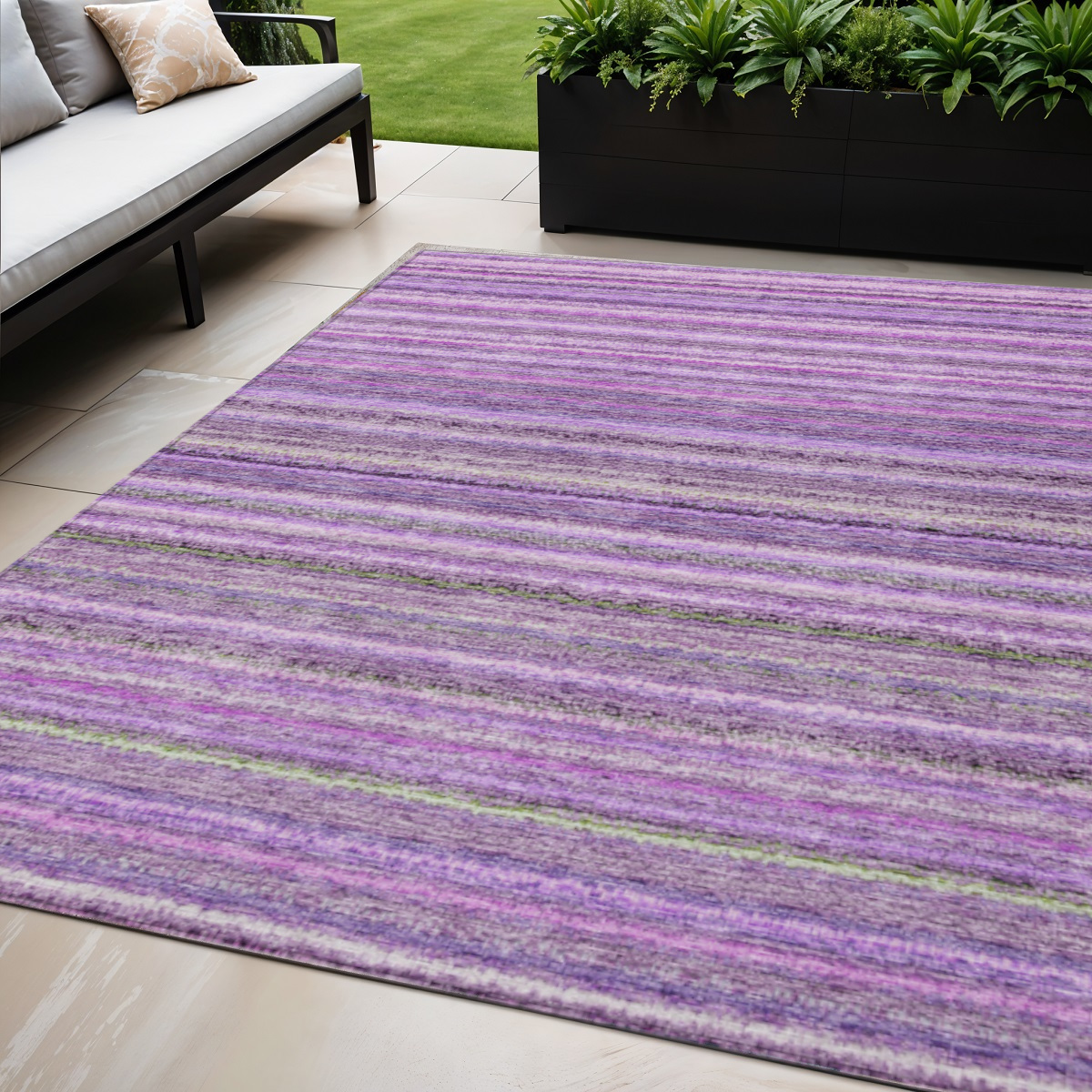 577794 5 x 8 ft. Striped Washable Indoor & Outdoor Rectangle Area Rug, Purple, Eggplant & Lilac