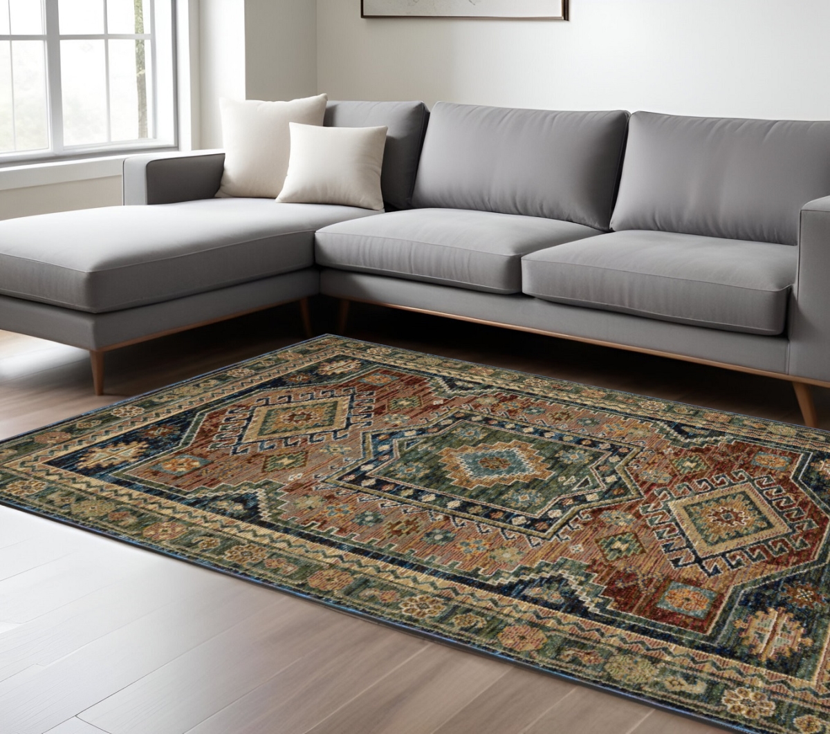 576420 9 x 12 ft. Blue Rust & Gray Tribal Area Rug