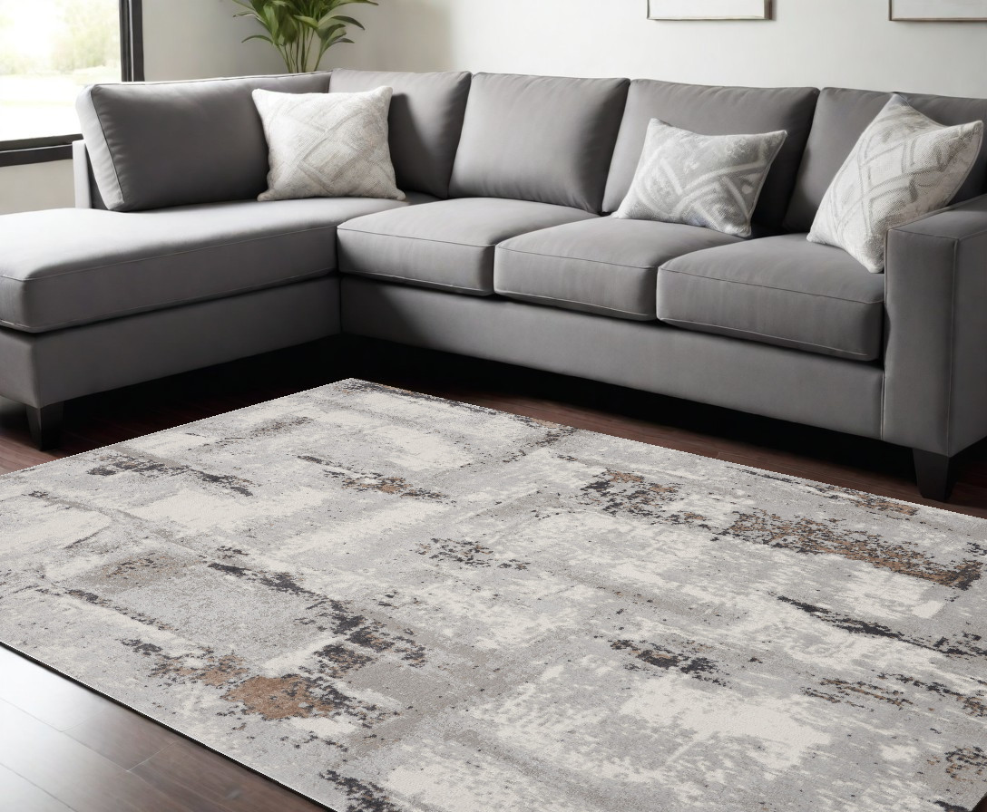 550486 8 x 10 ft. Abstract Non Skid Rectangle Area Rug, Ivory, Black & Gray