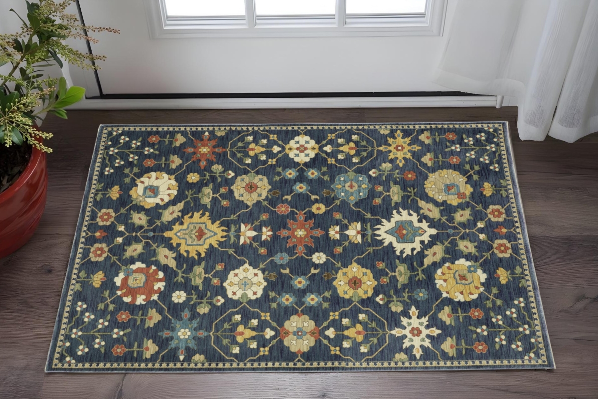 575219 3 x 5 ft. Oriental Rectangle Area Rug with Fringe, Blue & Gold
