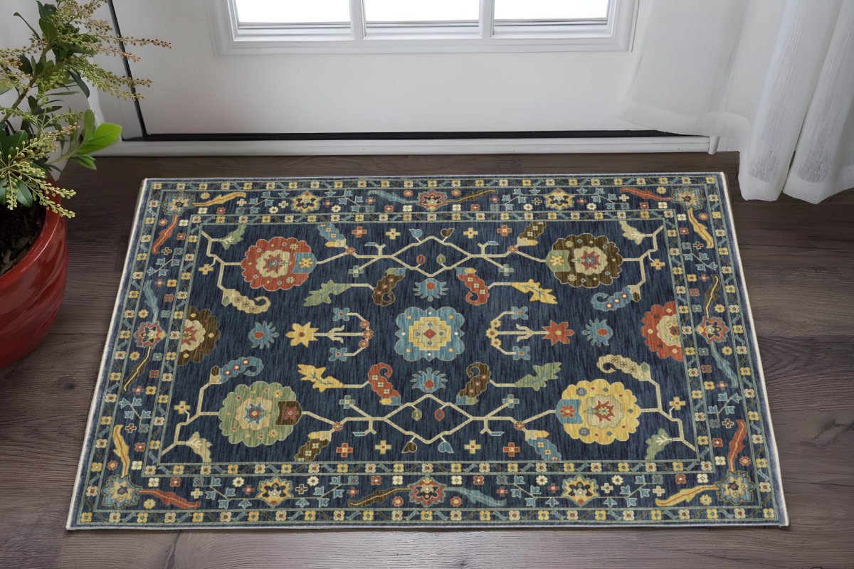 575223 3 x 5 ft. Oriental Rectangle Area Rug with Fringe, Blue & Gold