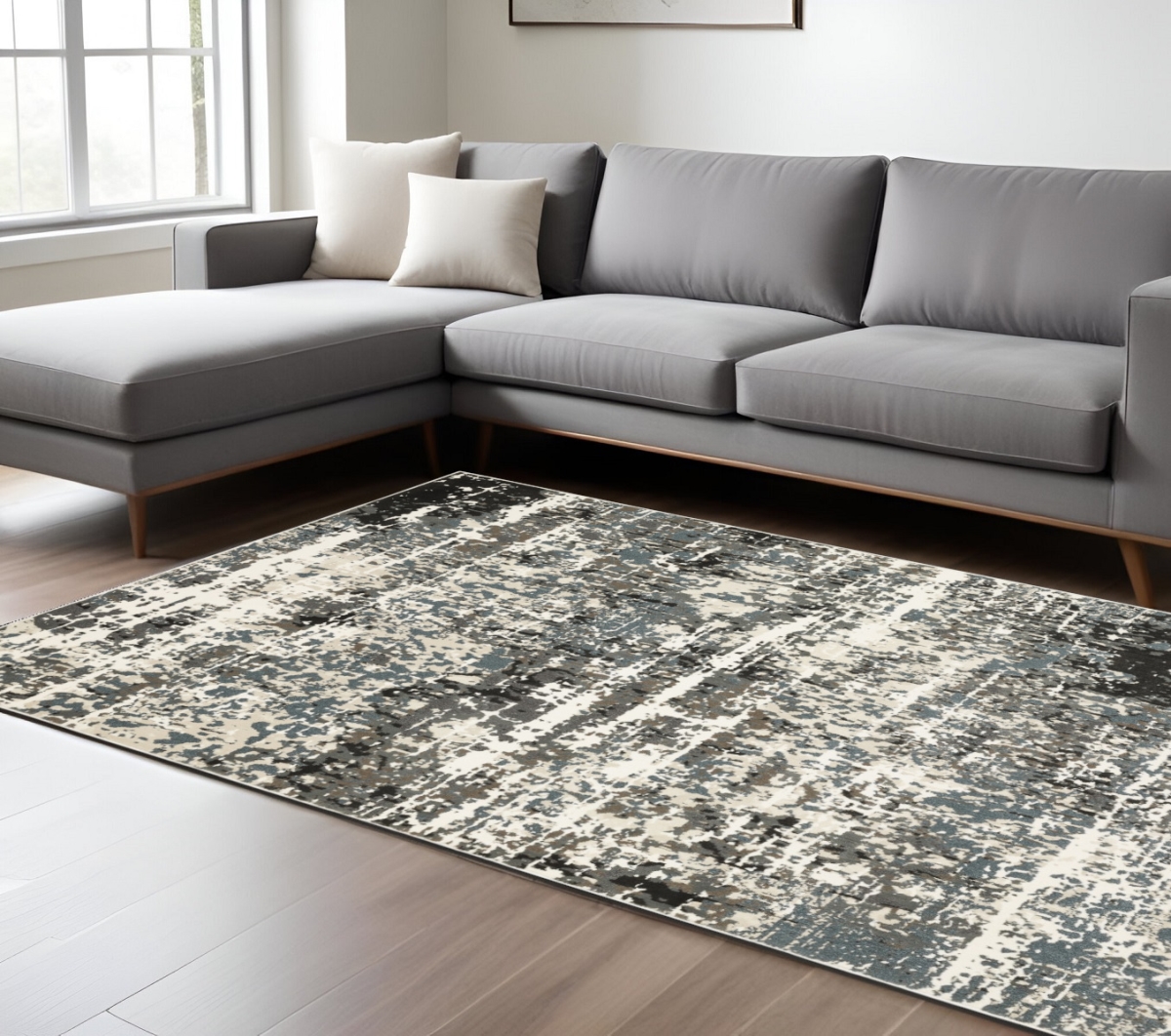 576139 8 x 11 ft. Abstract Rectangle Area Rug, Ivory & Gray