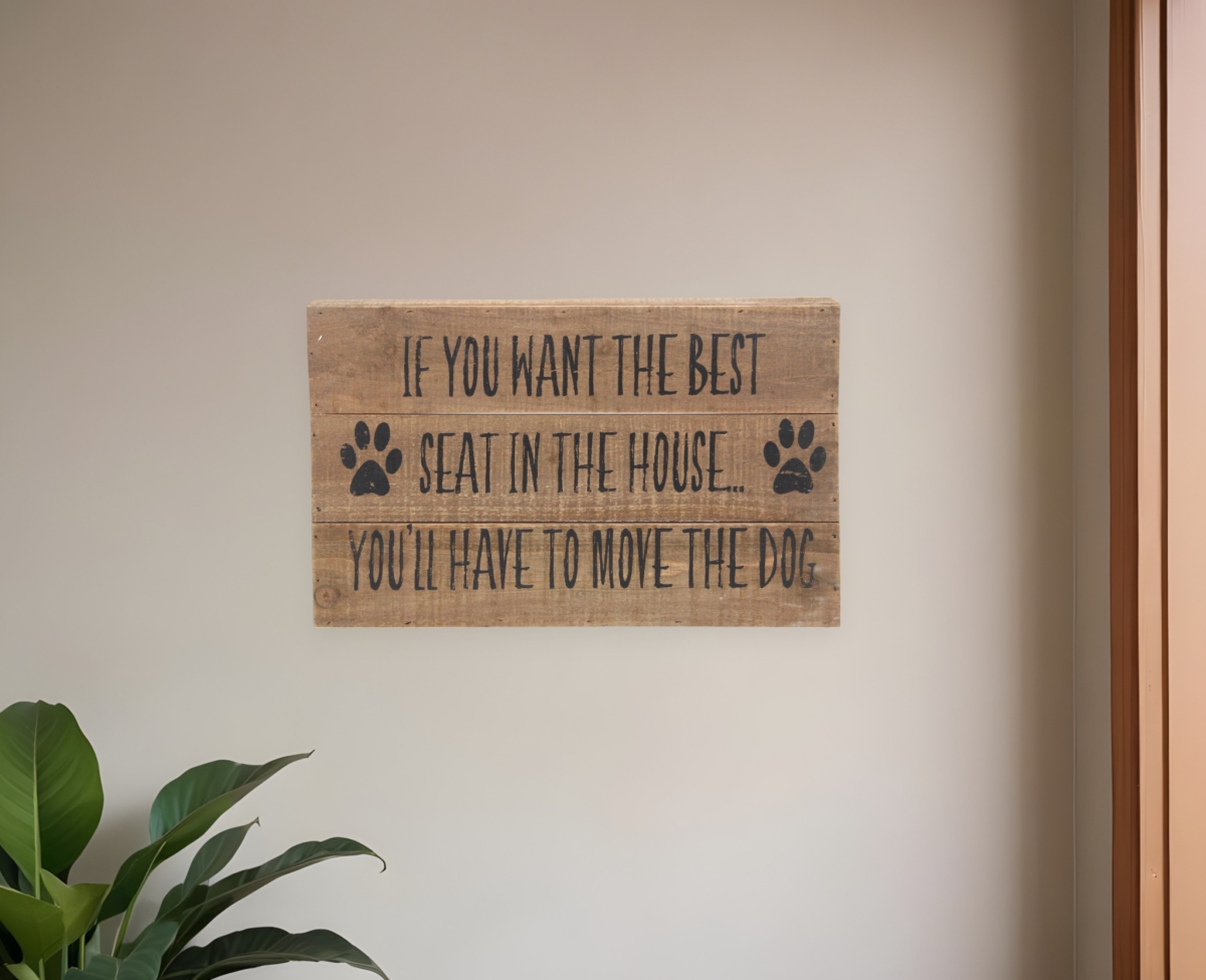 489617 8 x 13 in. Move The Dog Wood Rectangle Wall Decor, Brown