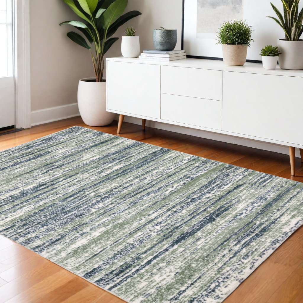 575059 4 x 6 ft. Striped Distressed Rectangle Area Rug, Blue & Green