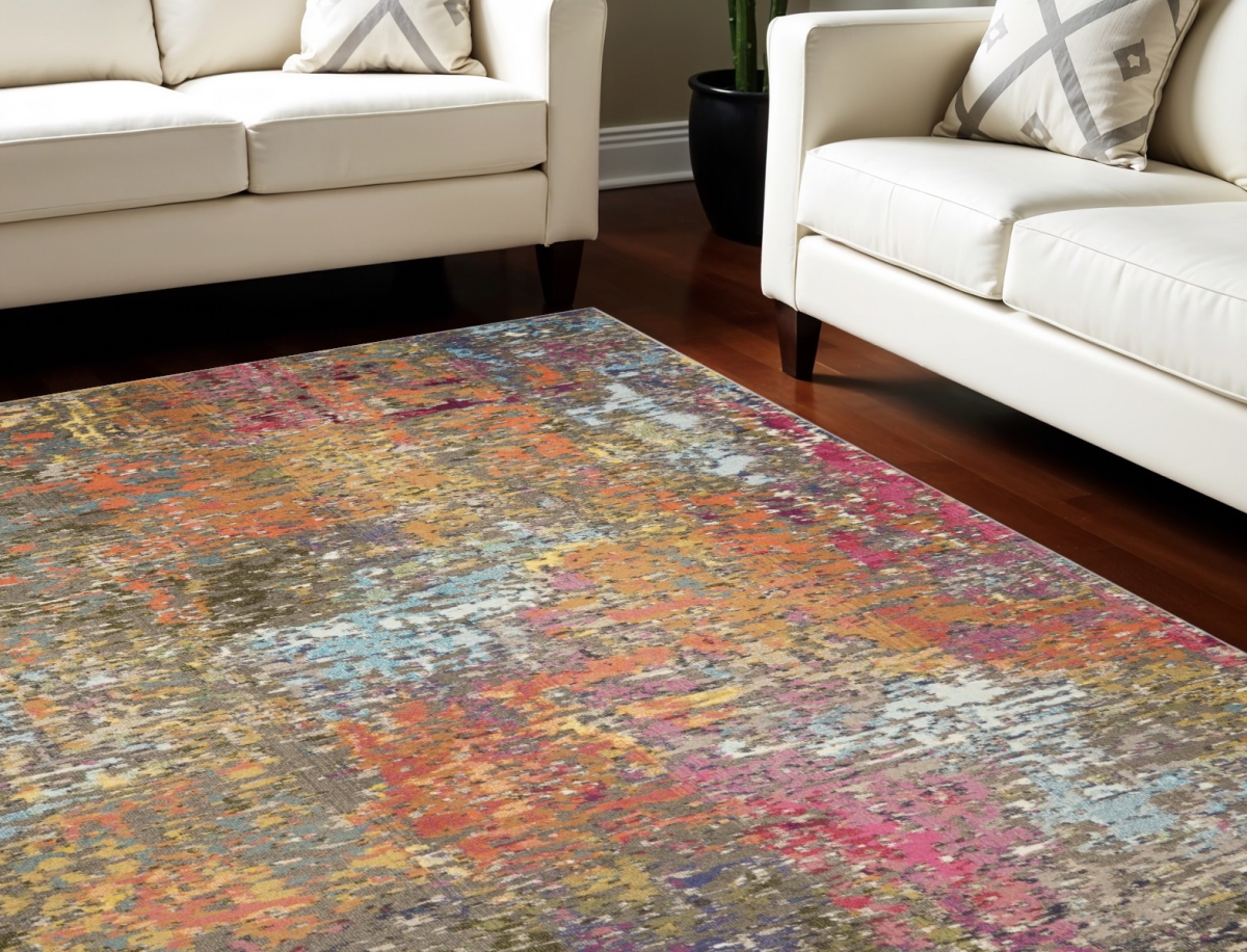 550747 7 x 10 ft. Abstract Non Skid Rectangle Area Rug, Blue & Orange