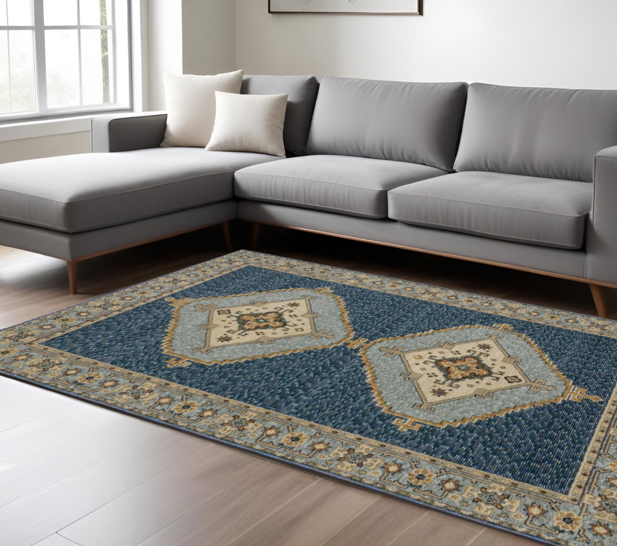 576416 9 x 12 ft. Medallion Rectangle Area Rug, Blue & Gold