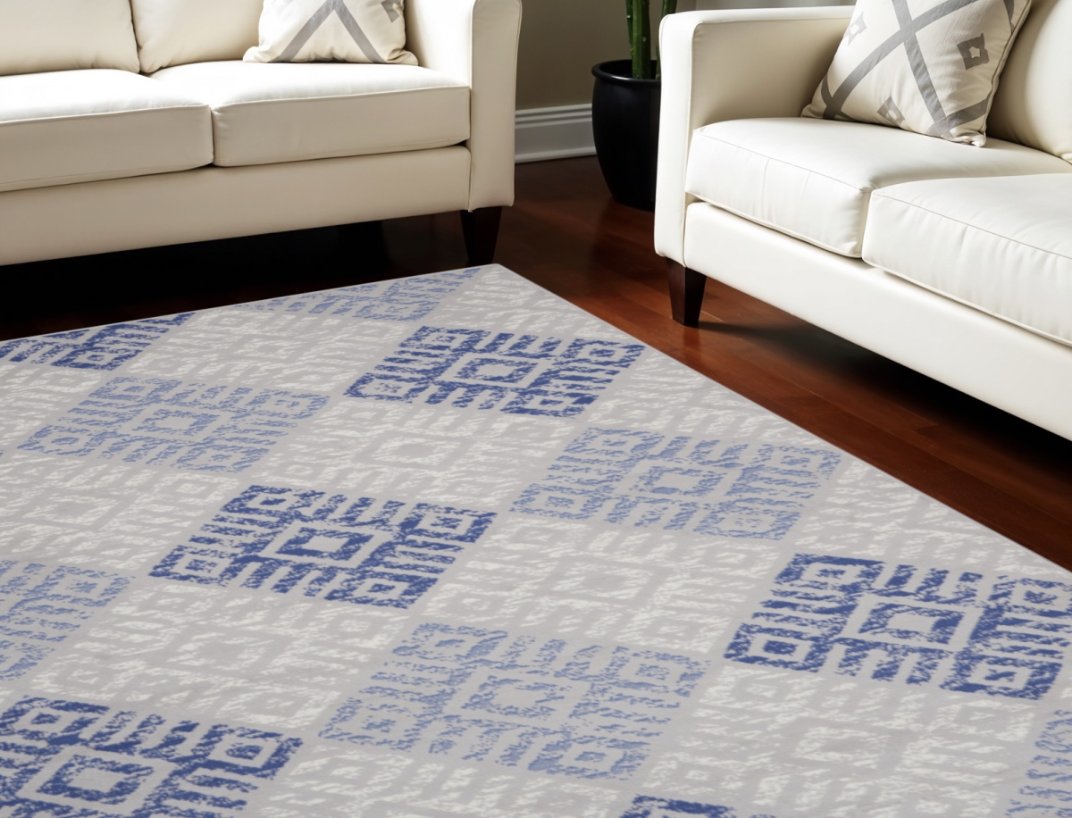 550664 7 x 10 ft. Geometric Distressed Non Skid Rectangle Area Rug, Beige, Blue & Gray