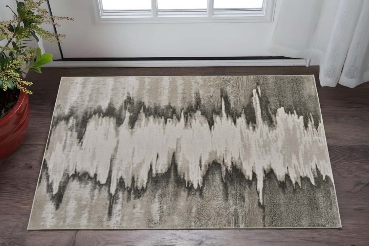 565813 2 x 3 ft. Abstract Power Loom Rectangle Area Rug, Gray, Ivory & Taupe