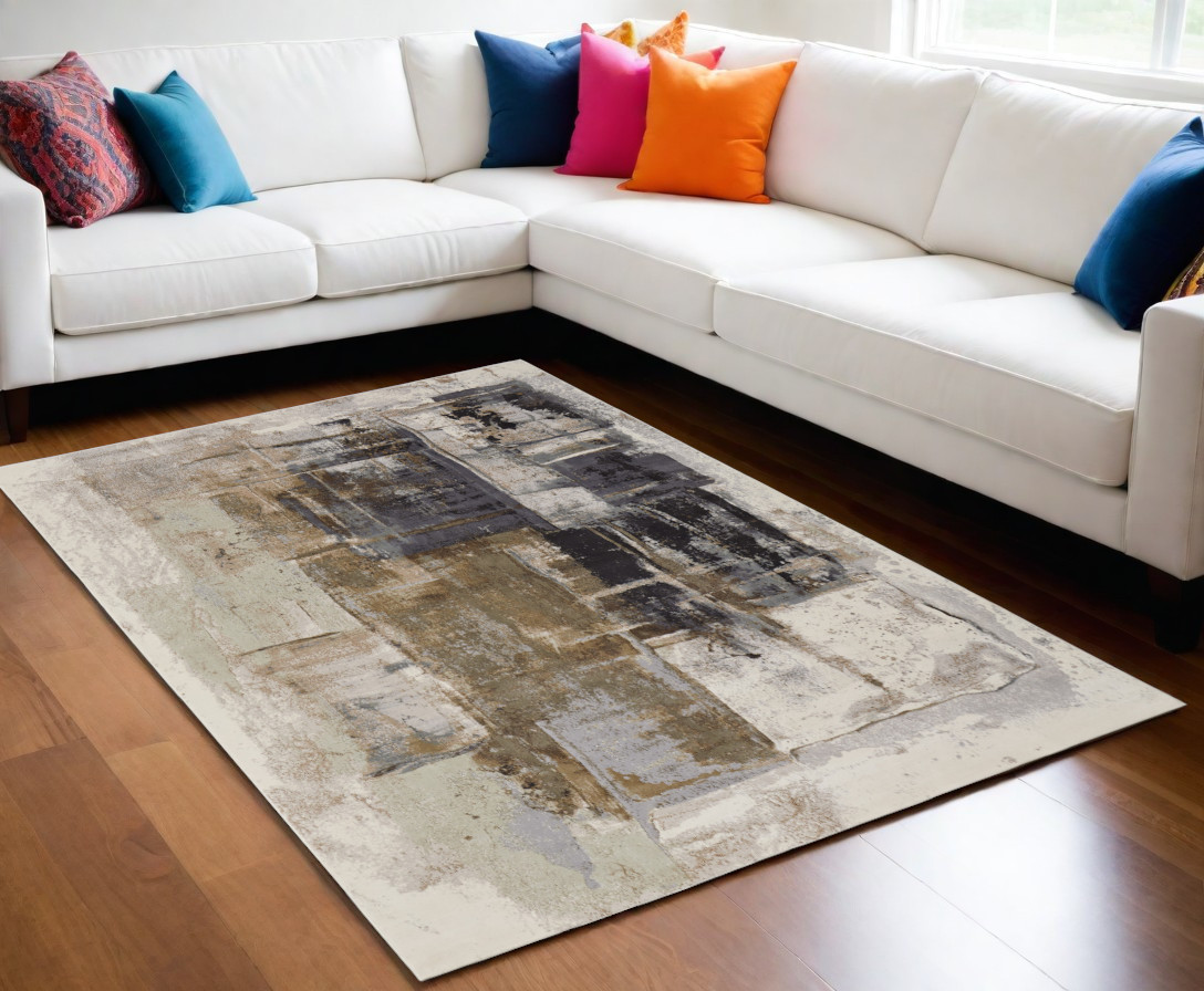 566700 5 x 8 ft. Abstract Power Loom Rectangle Area Rug, Gray, Black & Brown