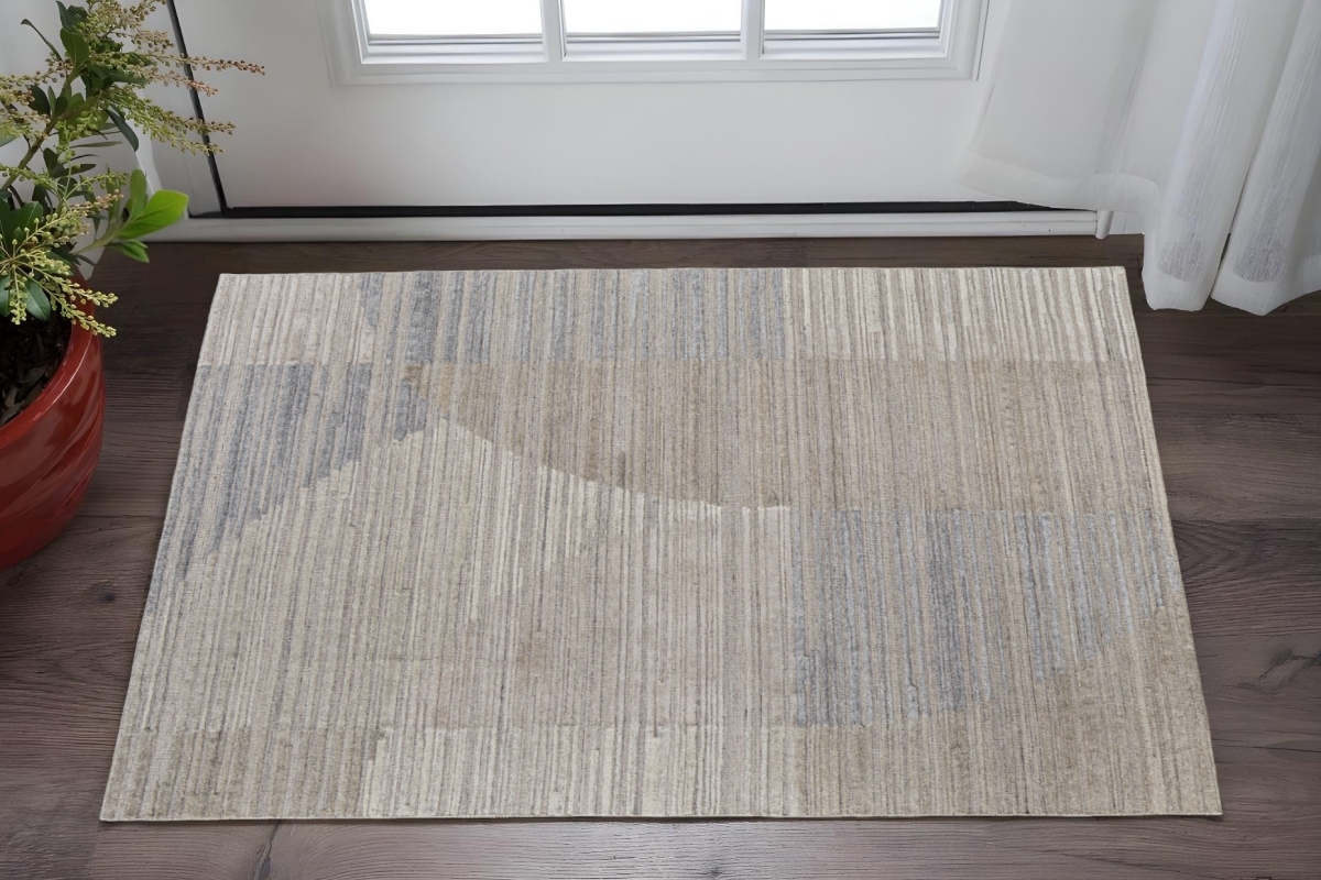 567020 2 x 3 ft. Abstract Hand Woven Worn Faded Rectangle Area Rug, Tan & Blue