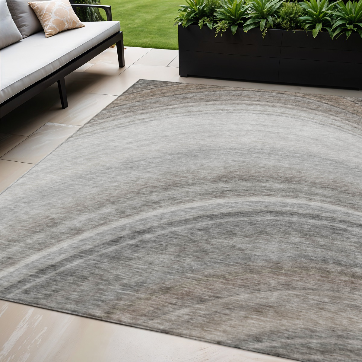 577296 5 x 8 ft. Abstract Washable Indoor & Outdoor Rectangle Area Rug, Gray, Silver & Beige