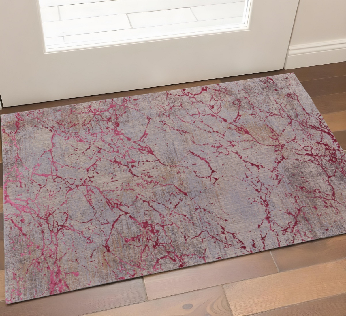 567950 2 x 3 ft. Abstract Power Loom Rectangle Area Rug, Pink, Gray & Taupe