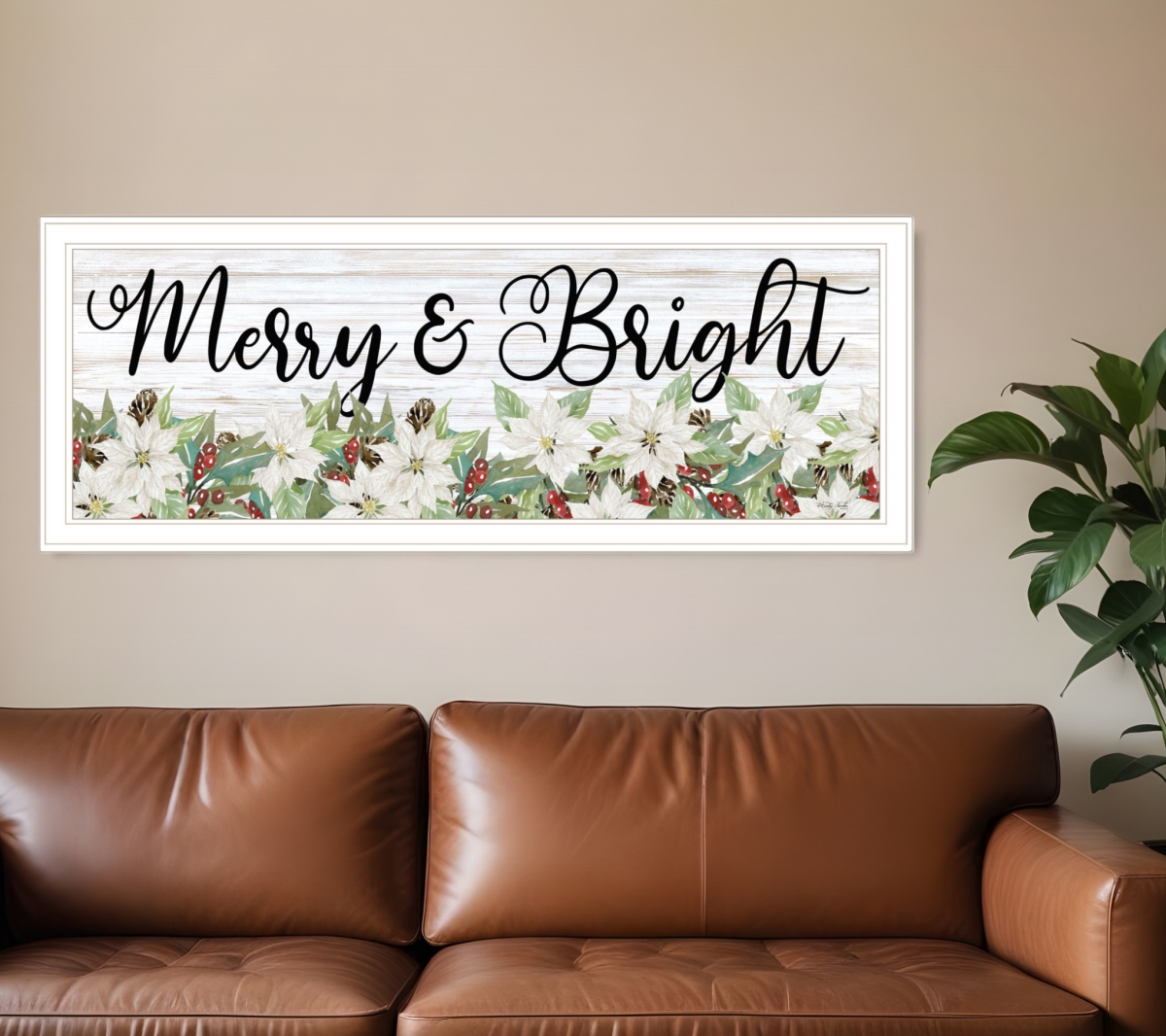 529707 Horizontal Merry & Bright White Framed Print Wall Art