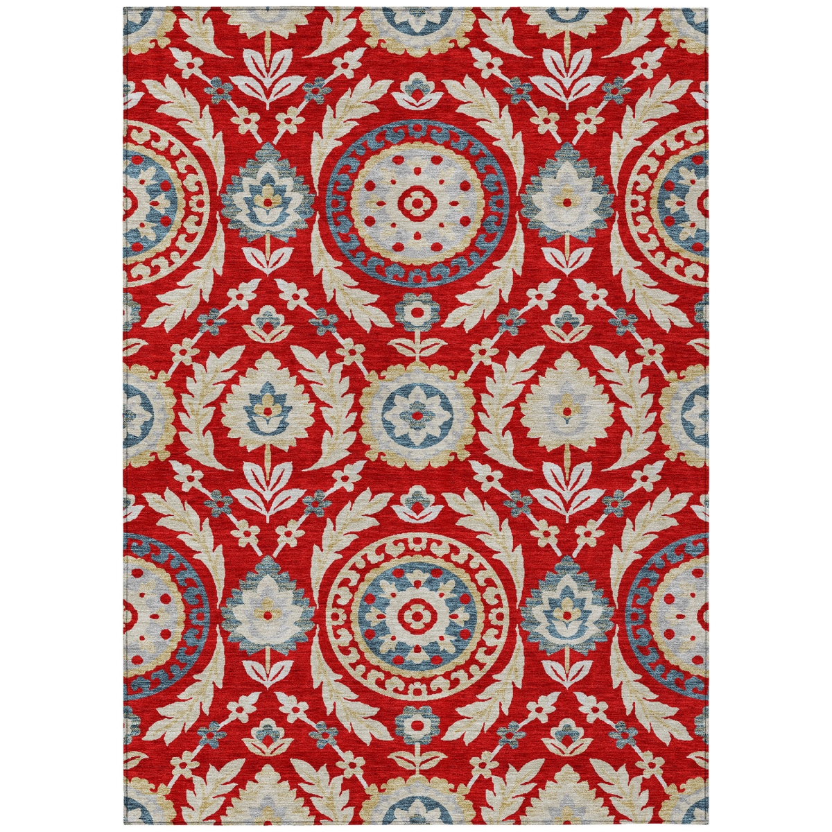 584944 3 x 5 ft. Floral Washable Indoor & Outdoor Rectangle Area Rug, Red, Beige & Navy Blue