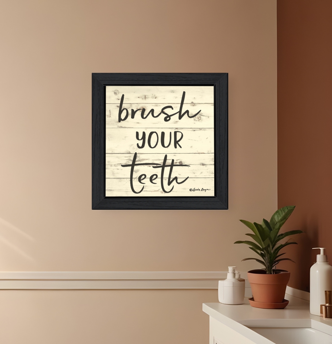 529641 Square Brush Your Teeth Black Framed Print Bathroom Wall Art