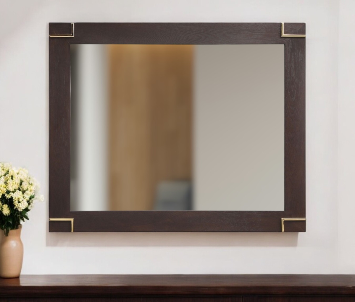 510890 33 in. Brown & Gold Wood Framed Accent Mirror
