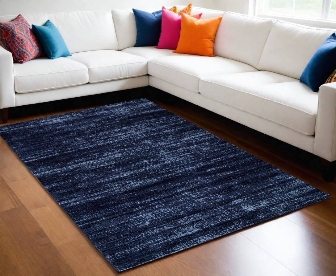 566830 5 x 8 ft. Power Loom Rectangle Area Rug, Black & Blue