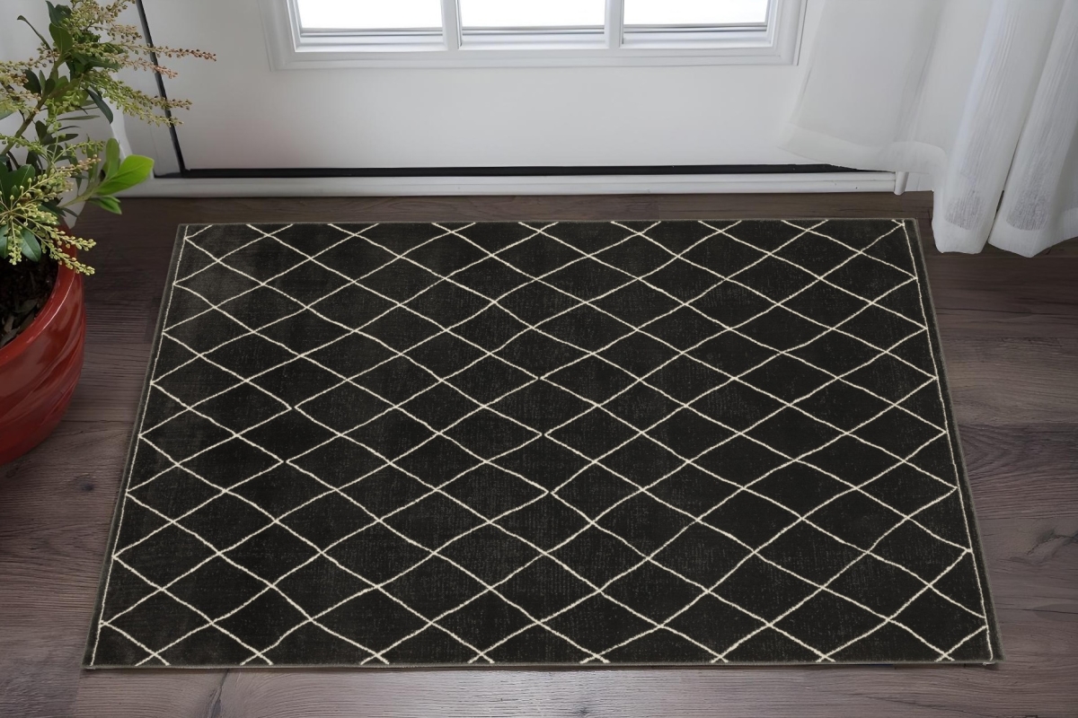 575265 3 x 5 ft. Trellis Rectangle Area Rug, Charcoal & Ivory