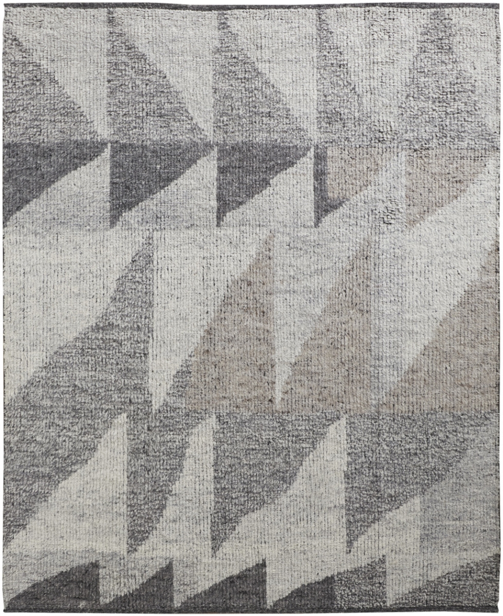 566410 8 x 12 ft. Wool Geometric Hand Knotted Rectangle Area Rug, Gray & Ivory