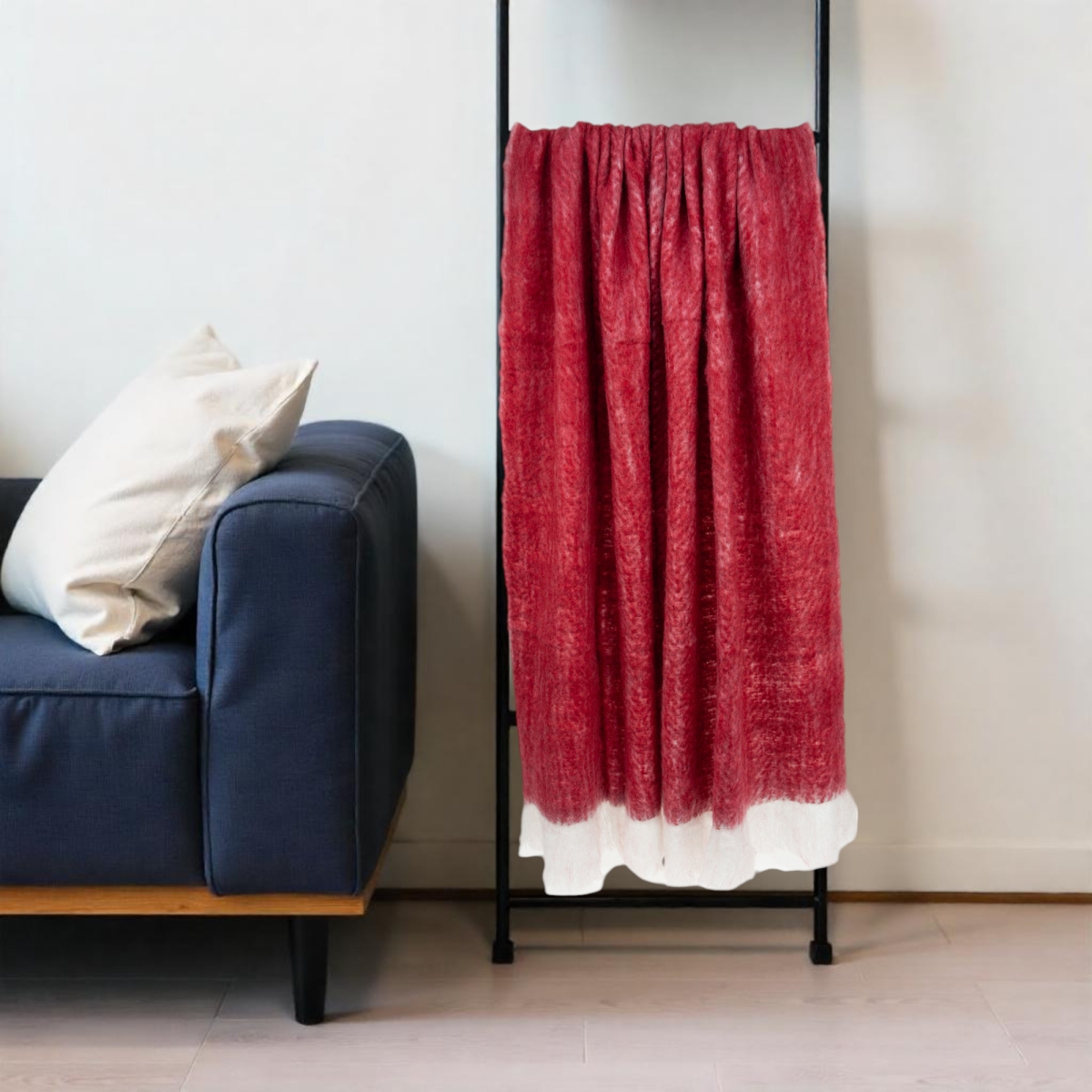 529168 52 x 67 in. Red & White Woven Wool Blend Throw Blanket