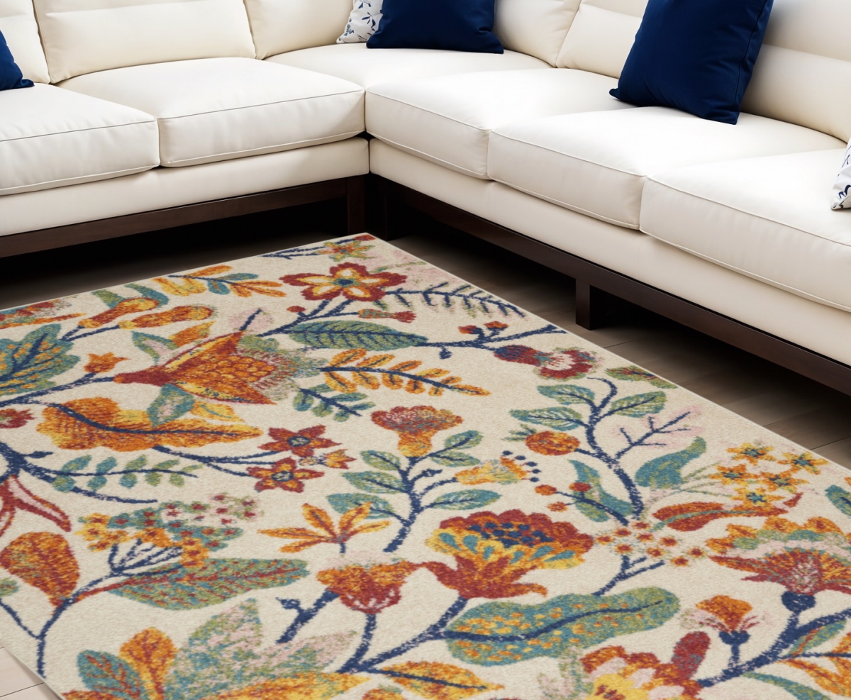 550736 8 x 10 ft. Floral Power Loom Rectangle Area Rug, Cream