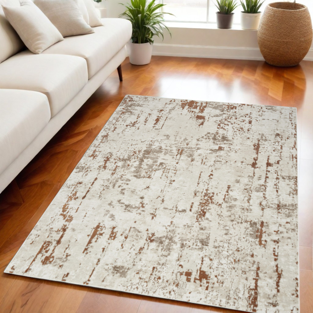 545199 8 ft. Abstract Power Loom Runner Rug, Red & Ivory
