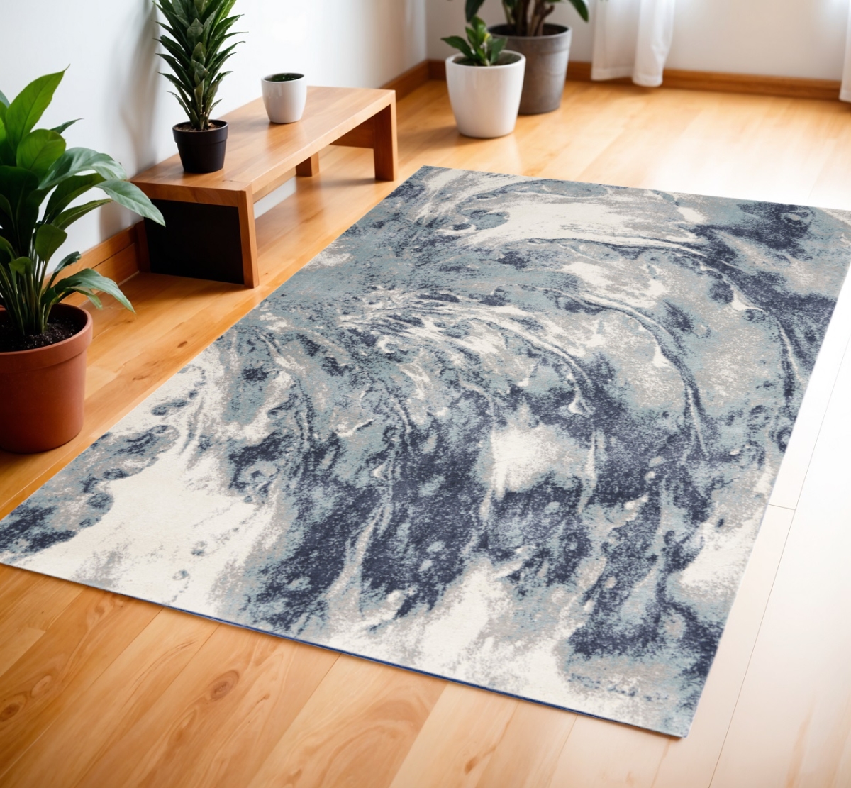 569649 4 x 6 ft. Abstract Power Loom Rectangle Area Rug, Blue