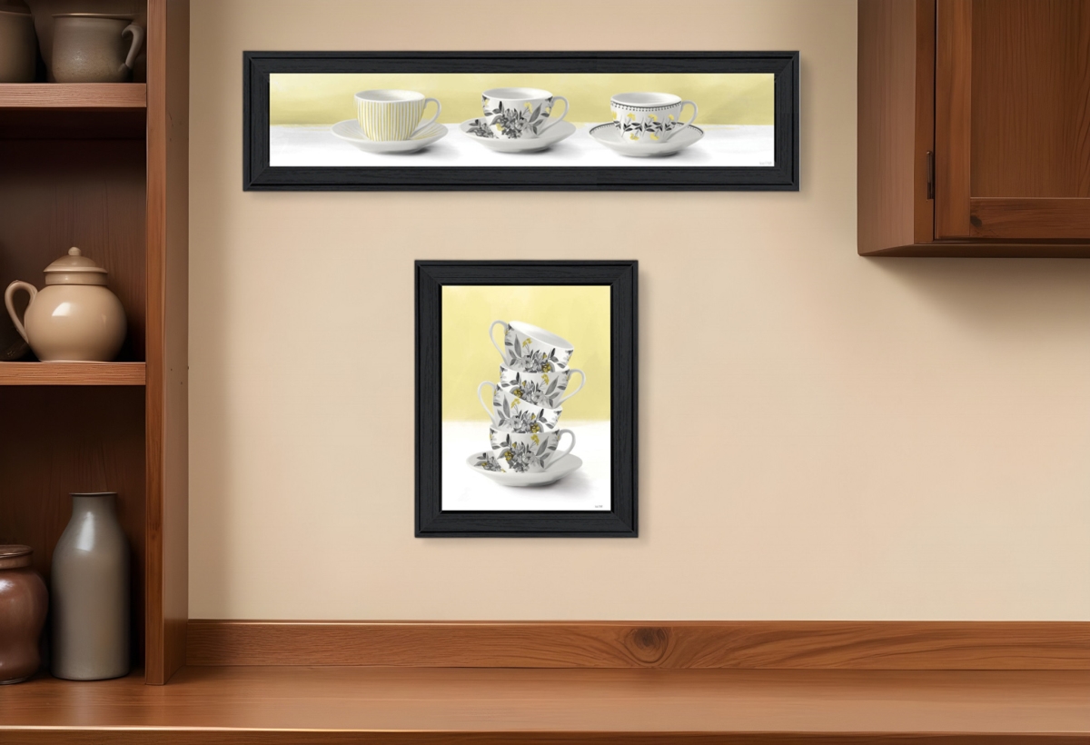 407991 Teacups Black Framed Print Kitchen Wall Art - Set of 2