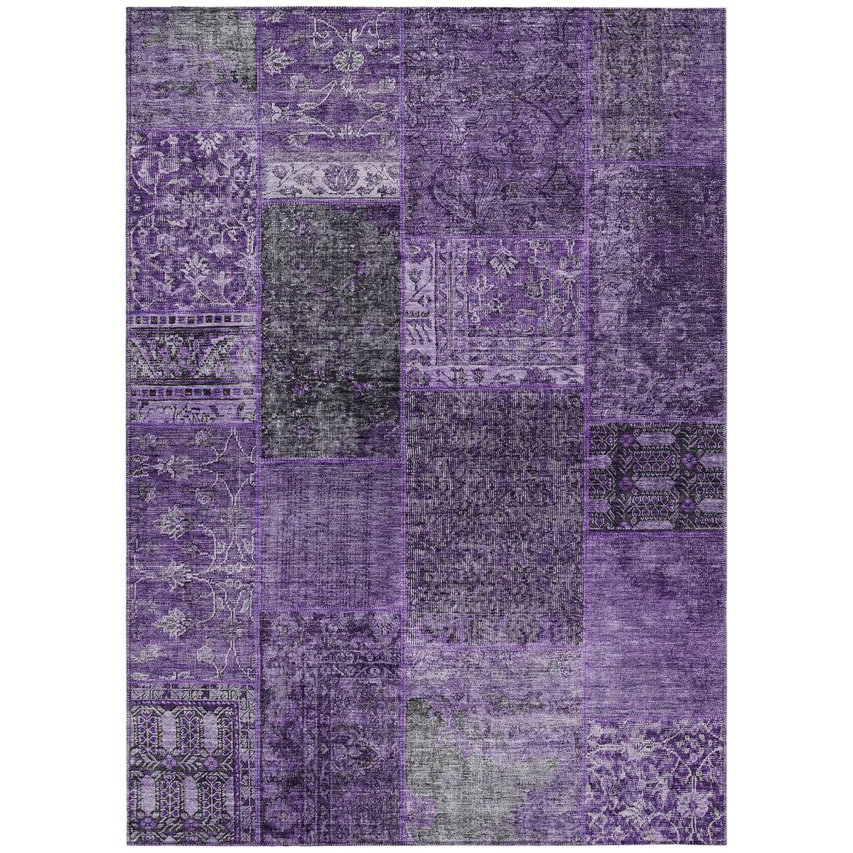 580886 3 x 5 ft. Patchwork Washable Indoor & Outdoor Rectangle Area Rug, Eggplant, Purple & Charcoal