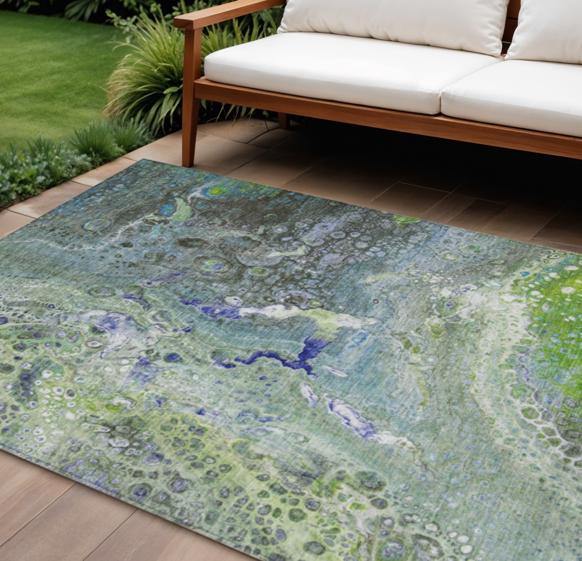 577420 10 x 14 ft. Abstract Washable Indoor & Outdoor Rectangle Area Rug, Green & Lime Green