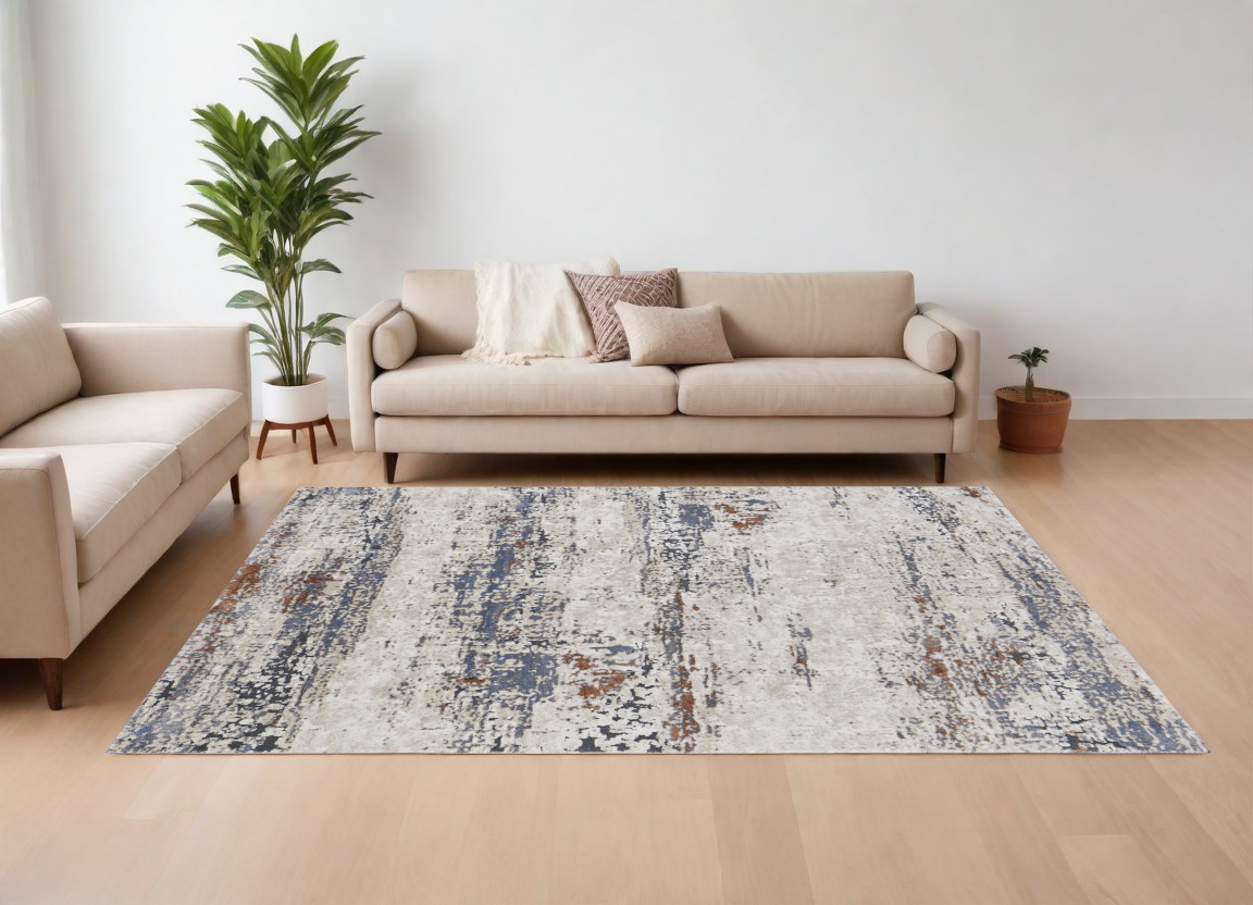 567214 8 x 10 ft. Abstract Power Loom Rectangle Area Rug, Gray, Blue & Ivory