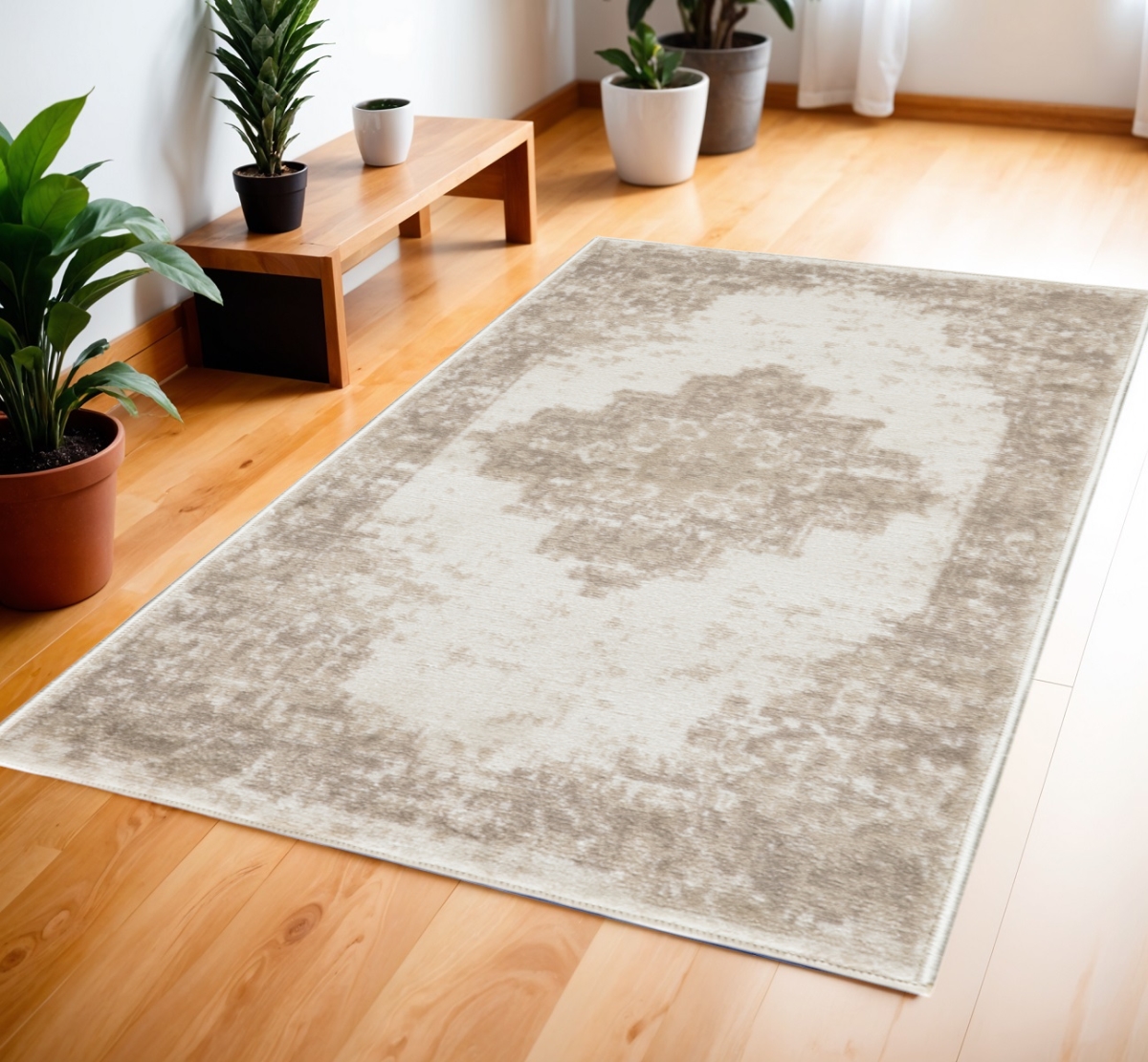 569844 4 x 6 ft. Floral Power Loom Rectangle Area Rug, Ivory