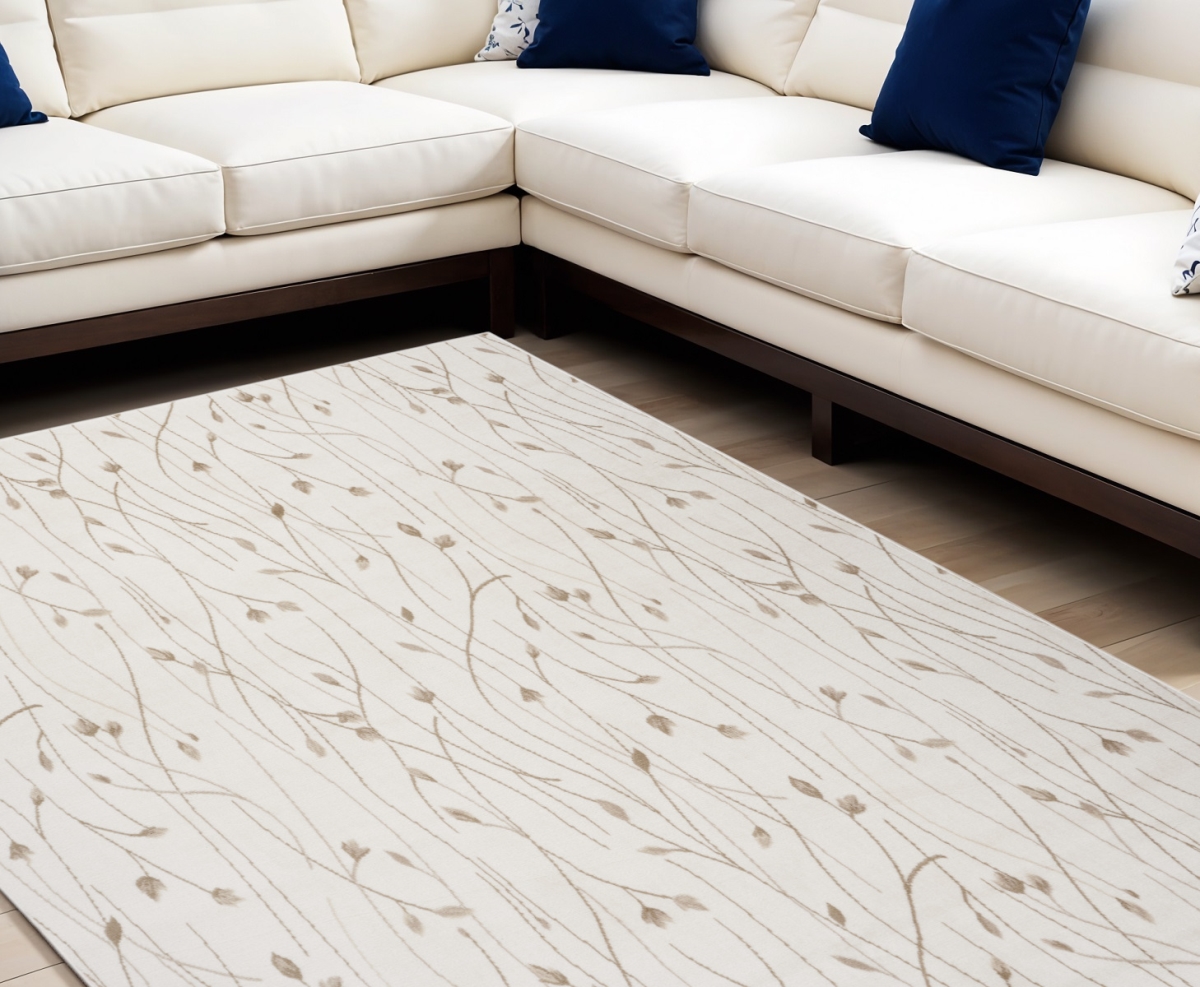 545405 8 x 10 ft. Floral Power Loom Rectangle Area Rug, Beige & Ivory