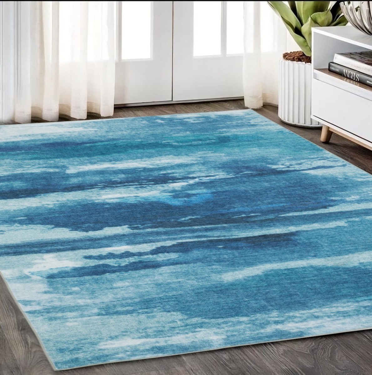 574978 5 x 7 ft. Abstract Distressed Rectangle Area Rug, Sky Blue & Ivory