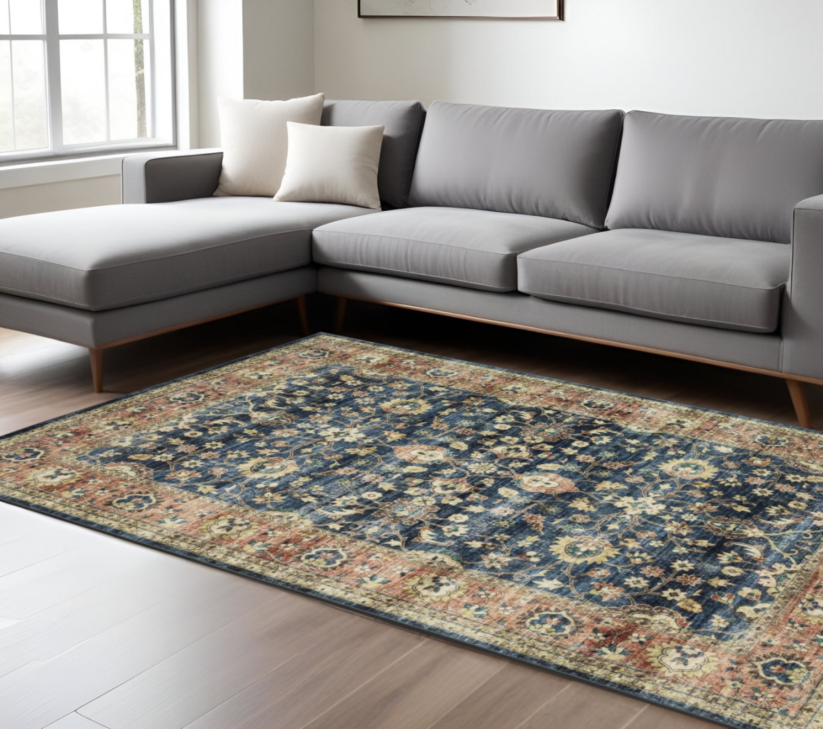 574711 8 x 10 ft. Oriental Distressed Rectangle Area Rug, Blue & Rust