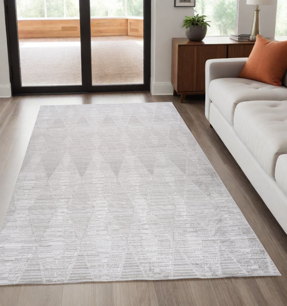 558497 5 x 8 ft. Geometric Distressed Rectangle Area Rug, Gray & Ivory