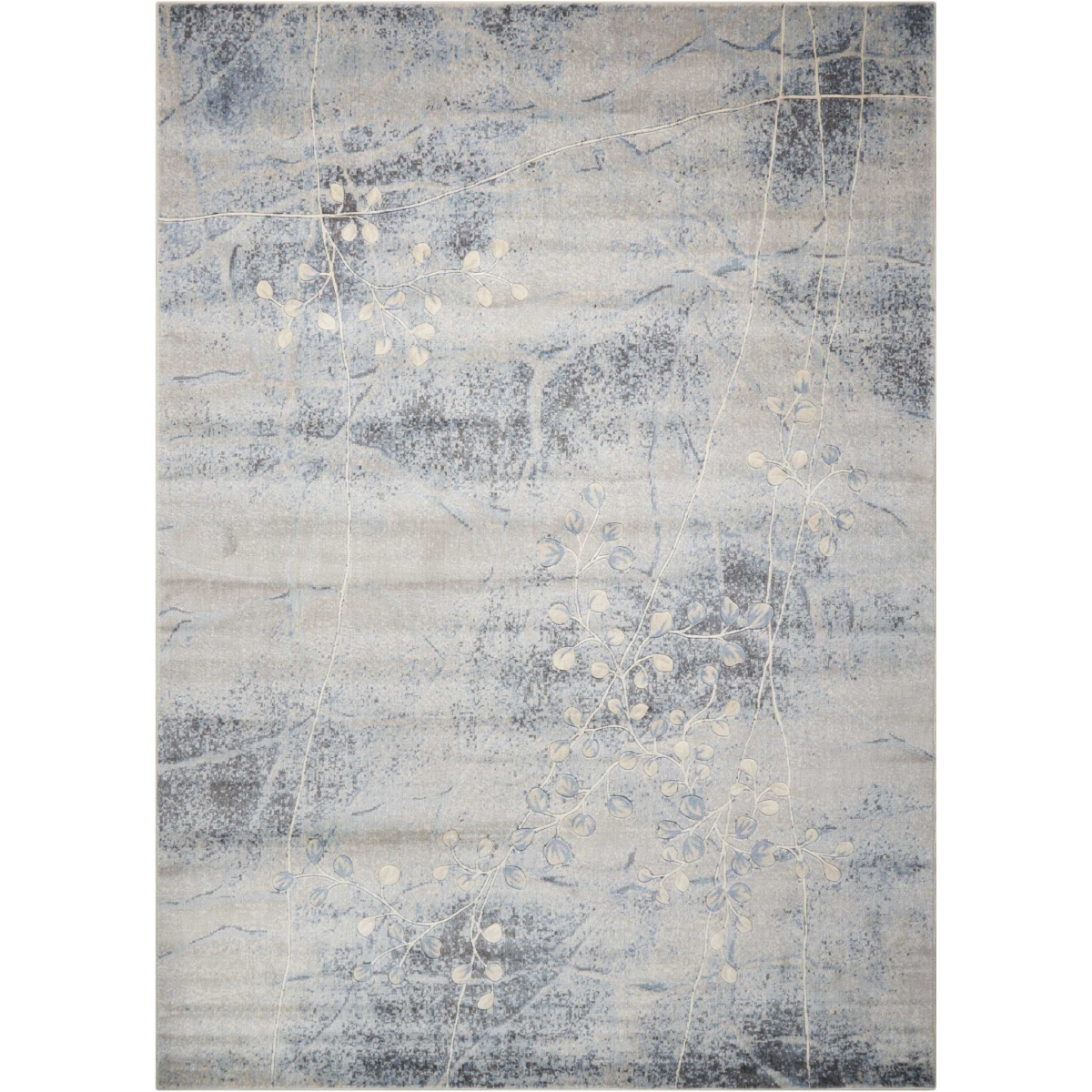 522401 10 x 13 ft. Floral Power Loom Rectangle Area Rug, Blue & Silver