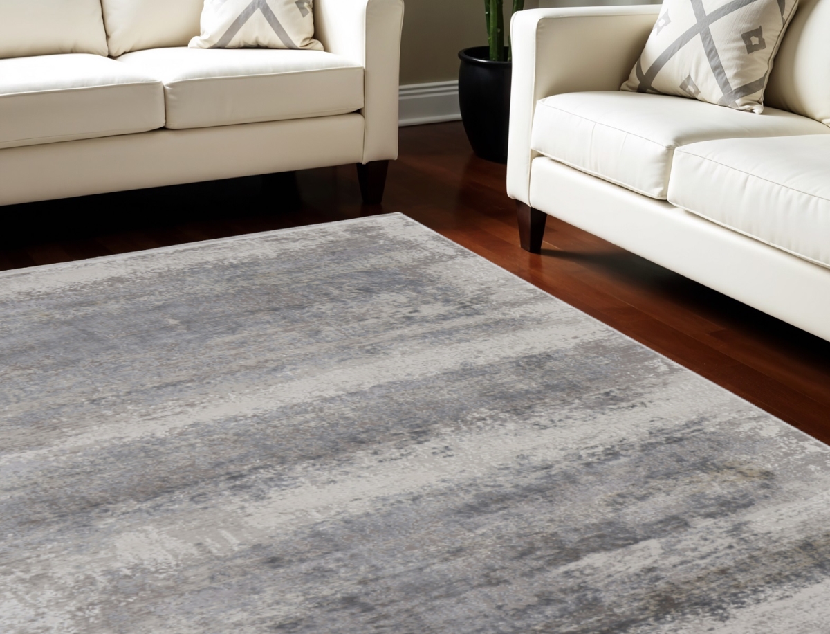 566006 10 x 13 ft. Abstract Power Loom Rectangle Area Rug with Fringe, Gray
