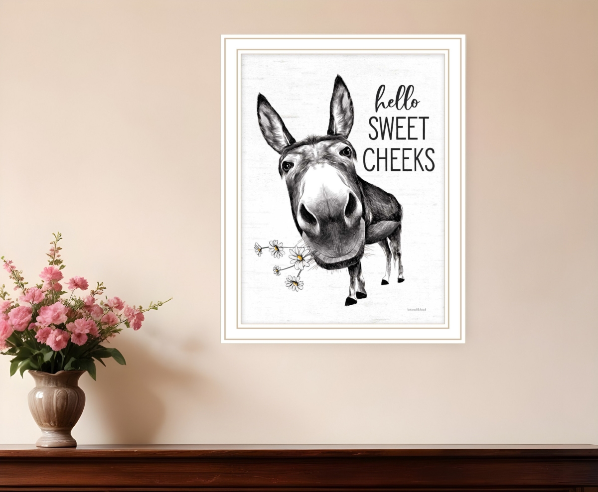 530071 Hello Sweet Cheeks Donkey White Framed Print Bathroom Wall Art
