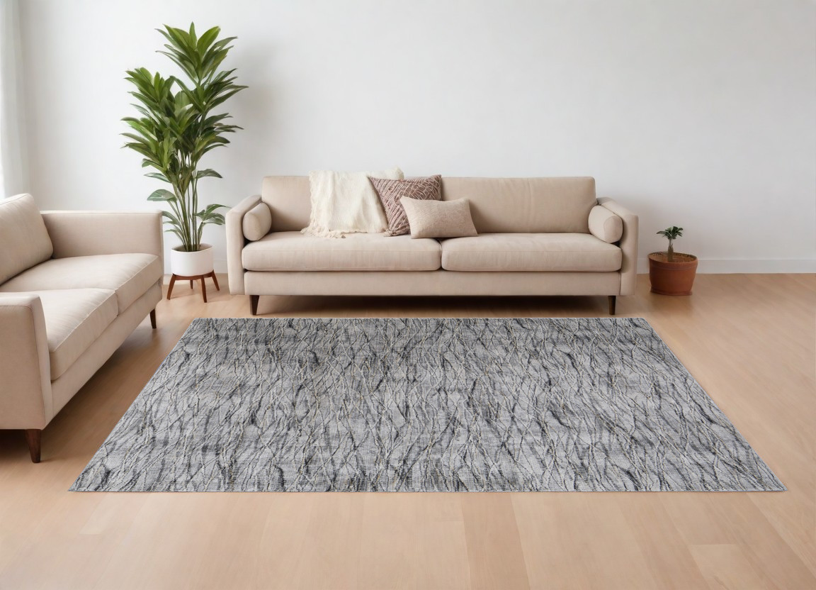 567726 9 x 13 ft. Abstract Power Loom Rectangle Area Rug, Gray, Ivory & Tan