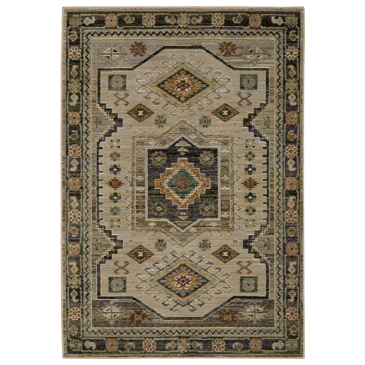 575512 2 x 3 ft. Tribal Rectangle Area Rug, Gray & Green