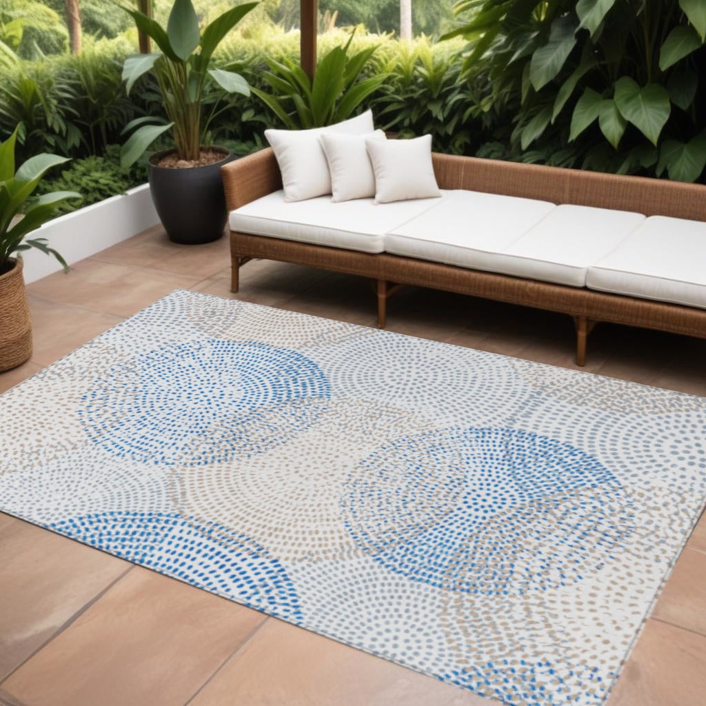 577358 8 x 10 ft. Polka Dot Washable Indoor & Outdoor Rectangle Area Rug, Ivory, Blue & Taupe